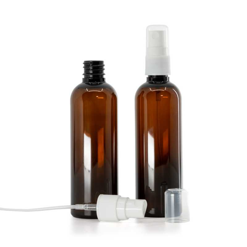 Bottiglia in plastica, ambra, spruzzatore, 100 ml