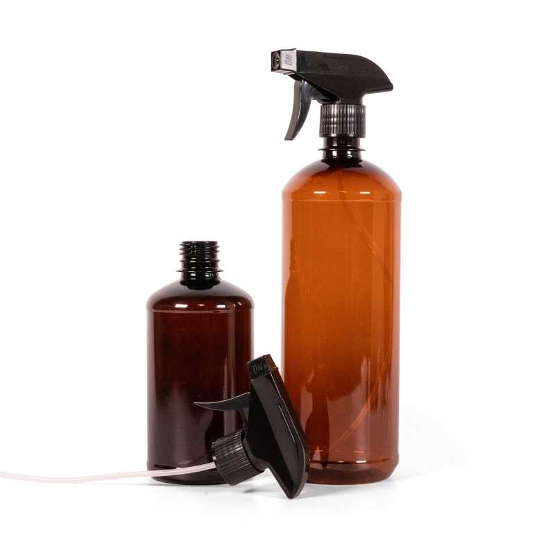 Bottiglia di plastica marrone, spruzzatore a grilletto nero, 1000 ml