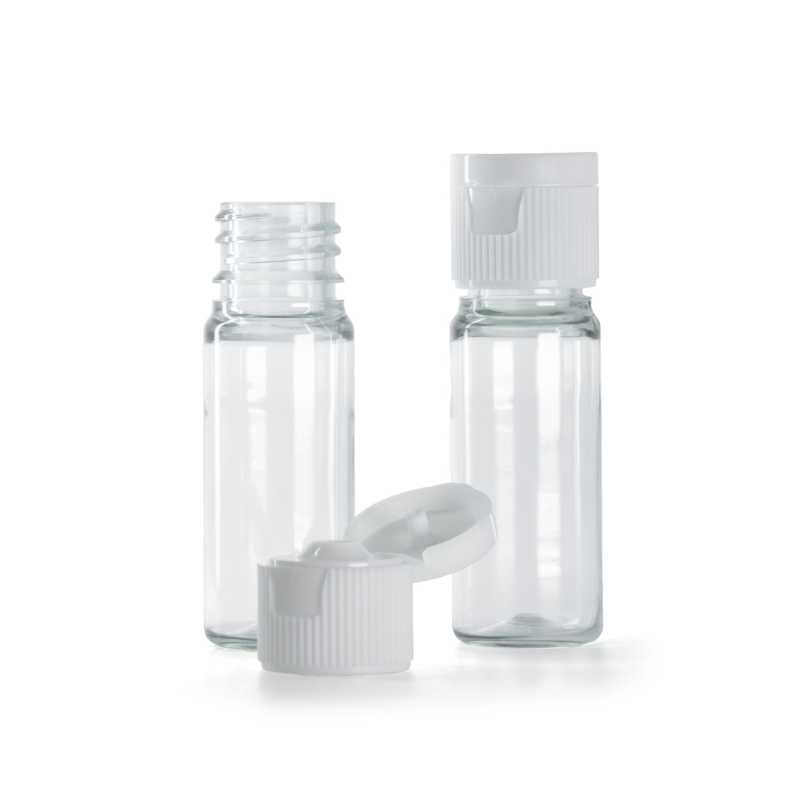 Flacone in plastica, trasparente, tappo flip top bianco, 10 ml