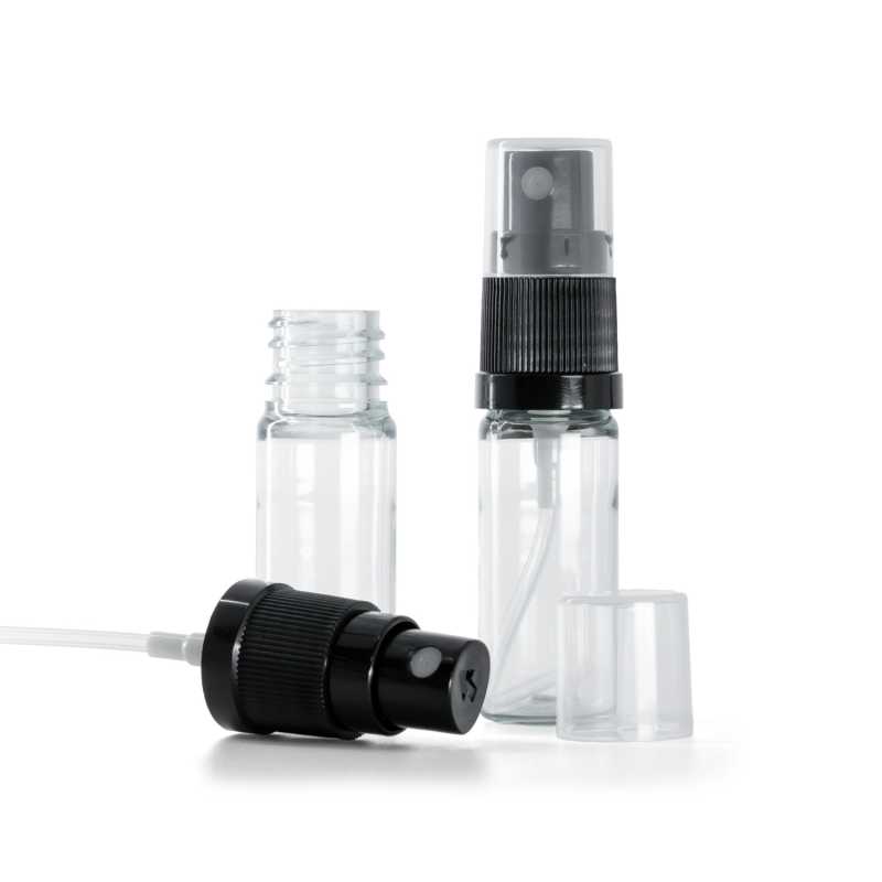 Flacone di plastica, trasparente, spruzzatore nero, 10 ml
