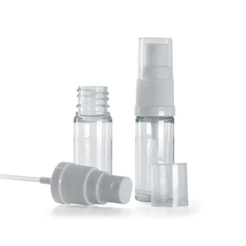 Flacone in plastica, trasparente, spruzzatore bianco, 10 ml