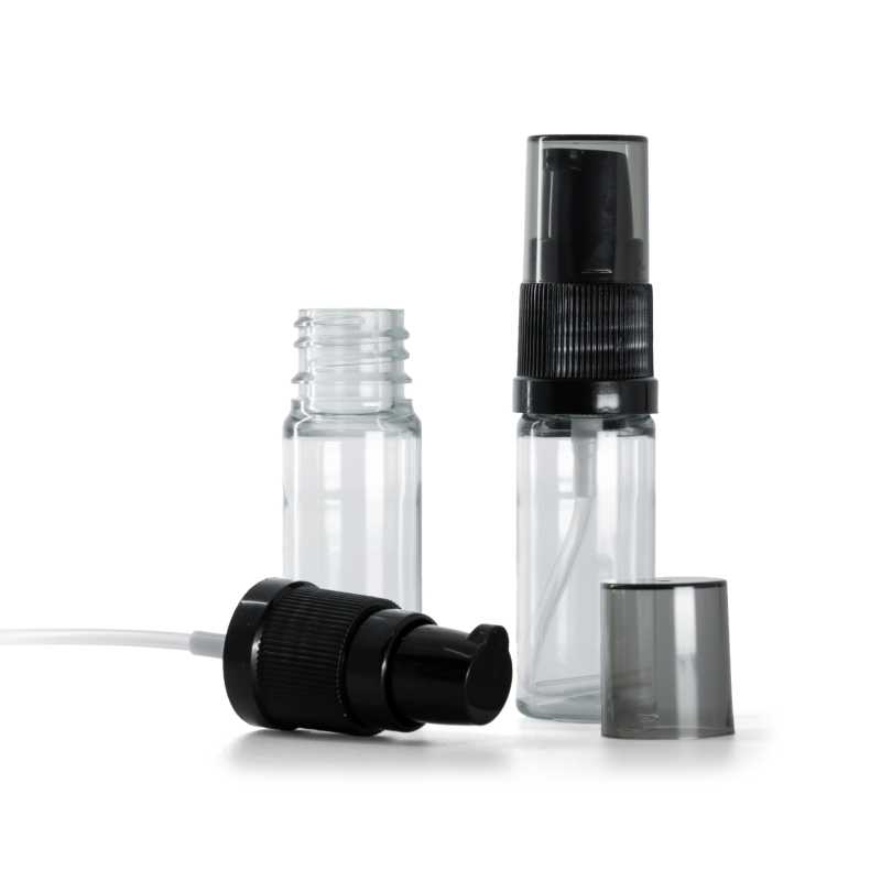 Flacone di plastica trasparente, dosatore di crema con sopra-tappo fumé, 10 ml