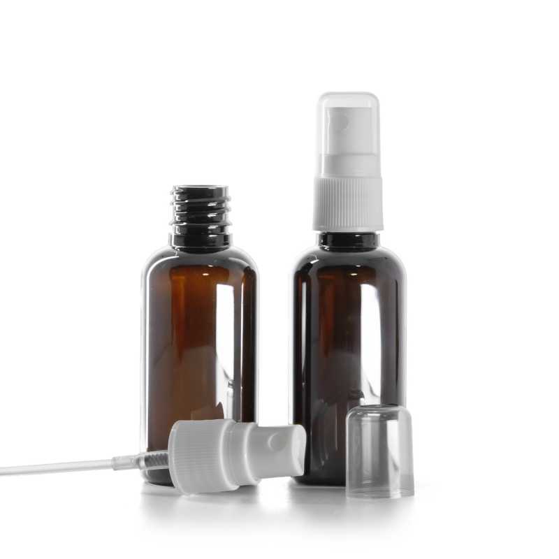 Flacone di plastica, ambrato, spruzzatore, bianco, 50 ml