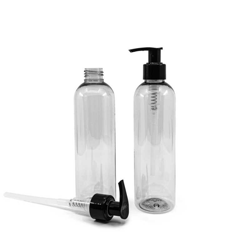 Bottiglia in plastica riciclata, dosatore nero, 250 ml