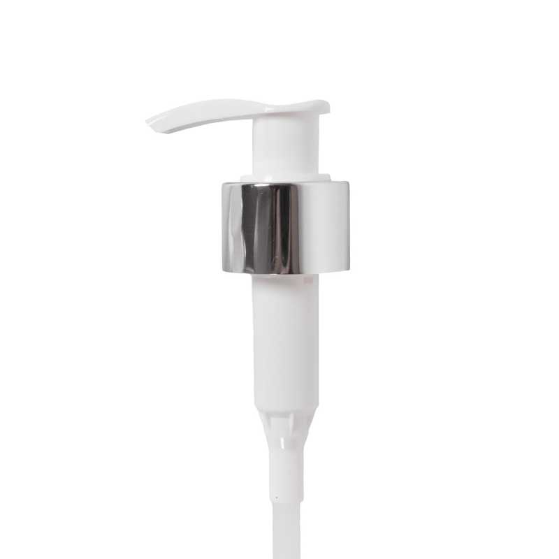 Dispenser lozione, bianco, anello argento lucido, 24/410, 180 mm