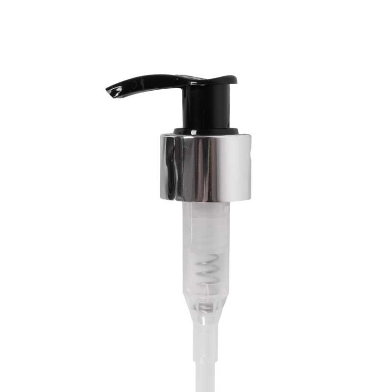 Dispenser lozione in plastica, nero, collar argento lucido, 24/410, 180 mm