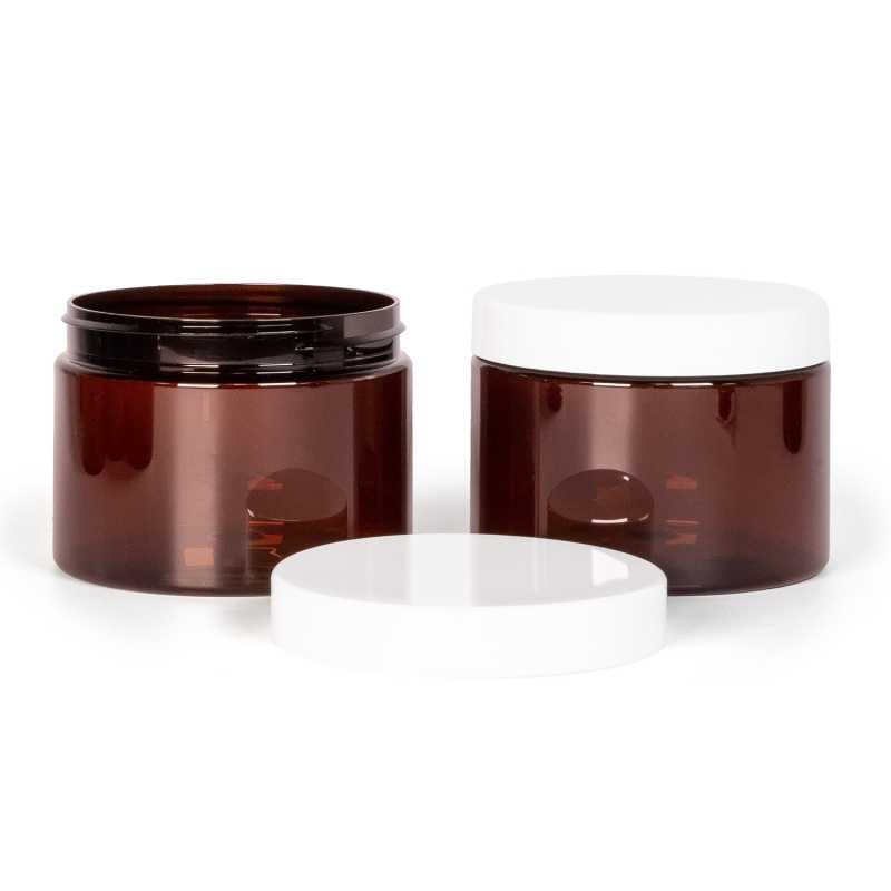 Vaso di plastica marrone, 500 ml, tappo bianco