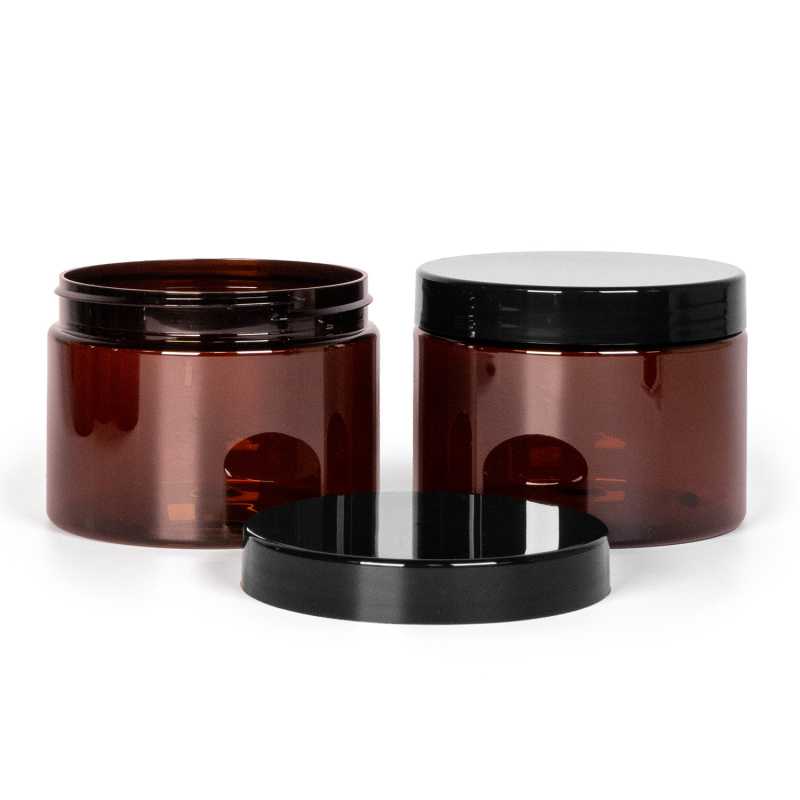 Vaso in plastica ambra, 500 ml, tappo a vite nero