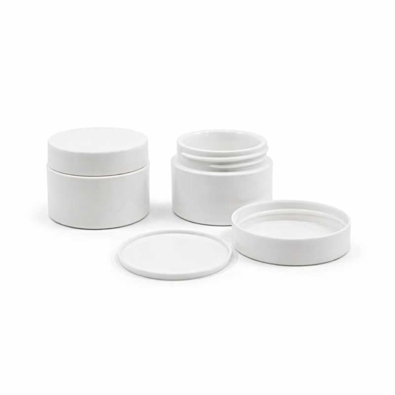 Vaso in plastica, bianco, tappo in plastica bianco, 30 ml