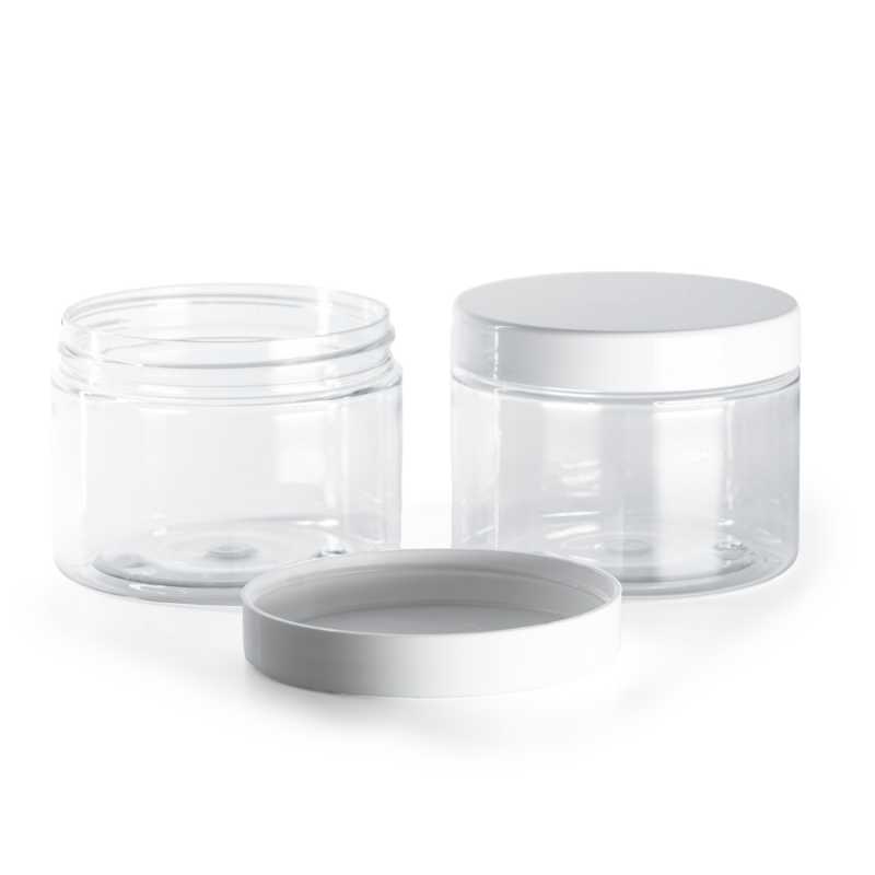 Vaso in plastica, trasparente, tappo bianco, 150 ml
