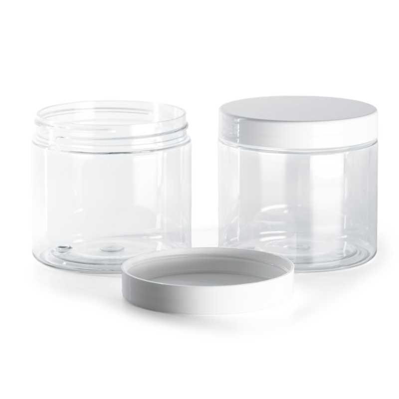 Vaso in plastica, trasparente, tappo bianco, 200 ml