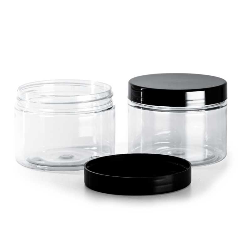 Vaso in plastica trasparente, tappo nero, 150 ml