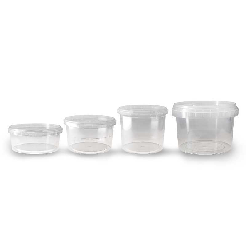 Contenitore in plastica, trasparente, con coperchio, 150 ml