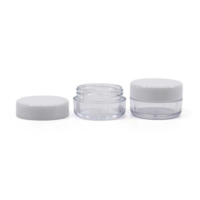 Vasetto in plastica, trasparente, tappo bianco, 5 ml