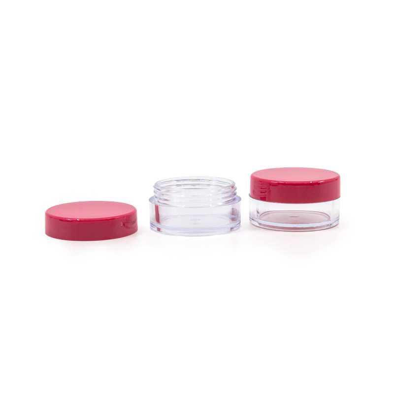 Vasetto plastico, trasparente, coperchio rosa, 10 ml
