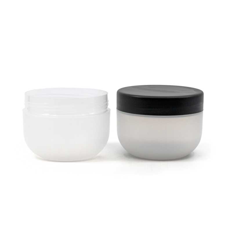 Vaso plastico, bianco opaco, tappo nero con guarnizione, 200 ml