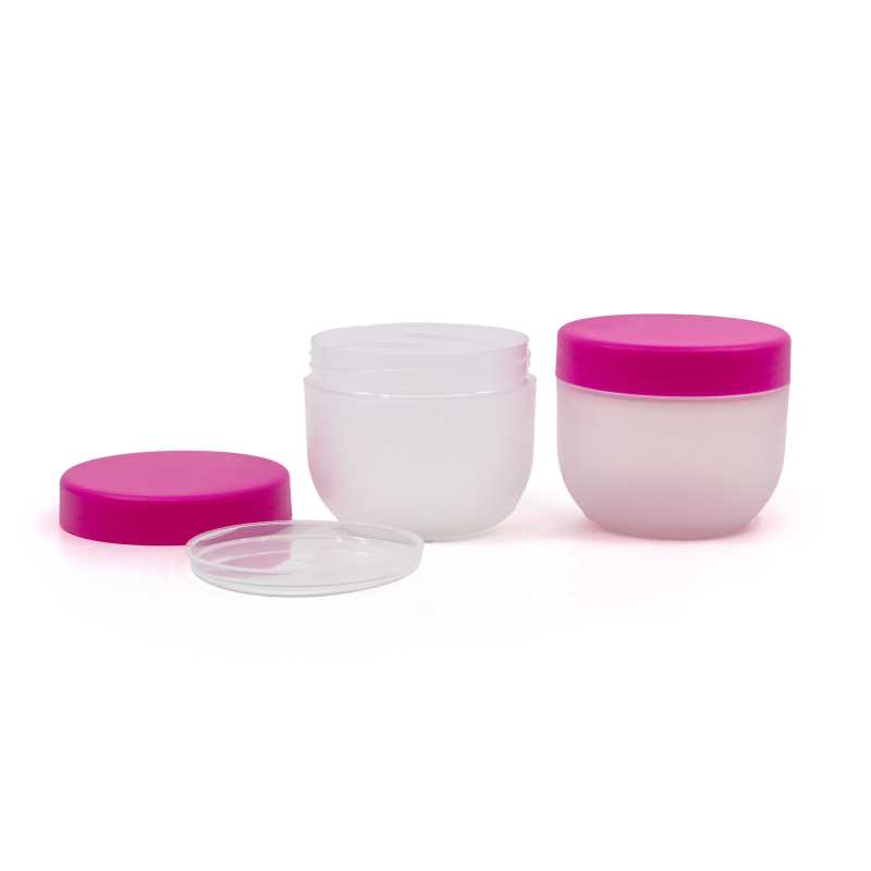 Vasetto in plastica, satinato, tappo rosa, 200 ml