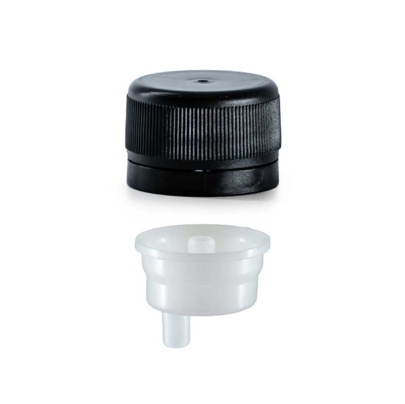 Tappo in plastica nero con contagocce interno, 28/410