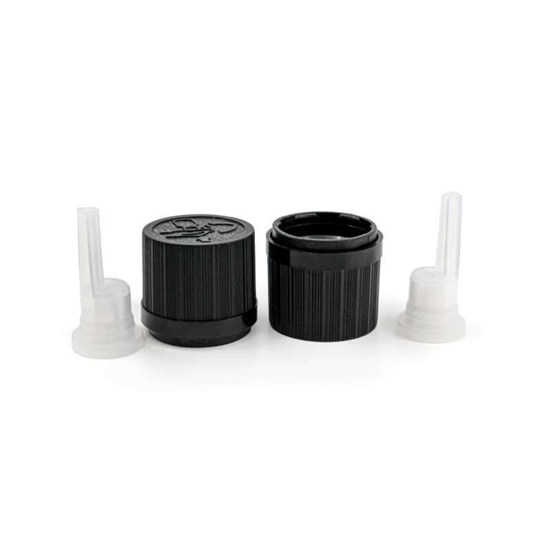 Capsula di sicurezza antimanomissione con contagocce, nero zigrinato, 18 mm