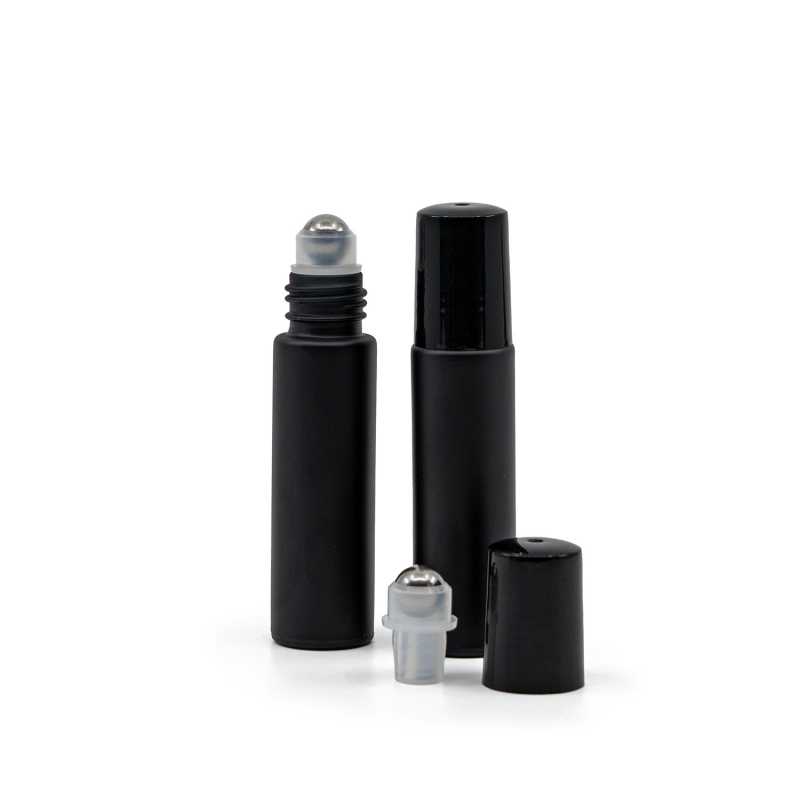 Flacone roll-on in vetro, nero opaco, 10 ml