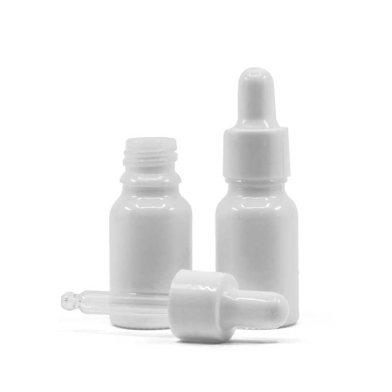 Flacone in vetro, contagocce bianco lucido, 10 ml