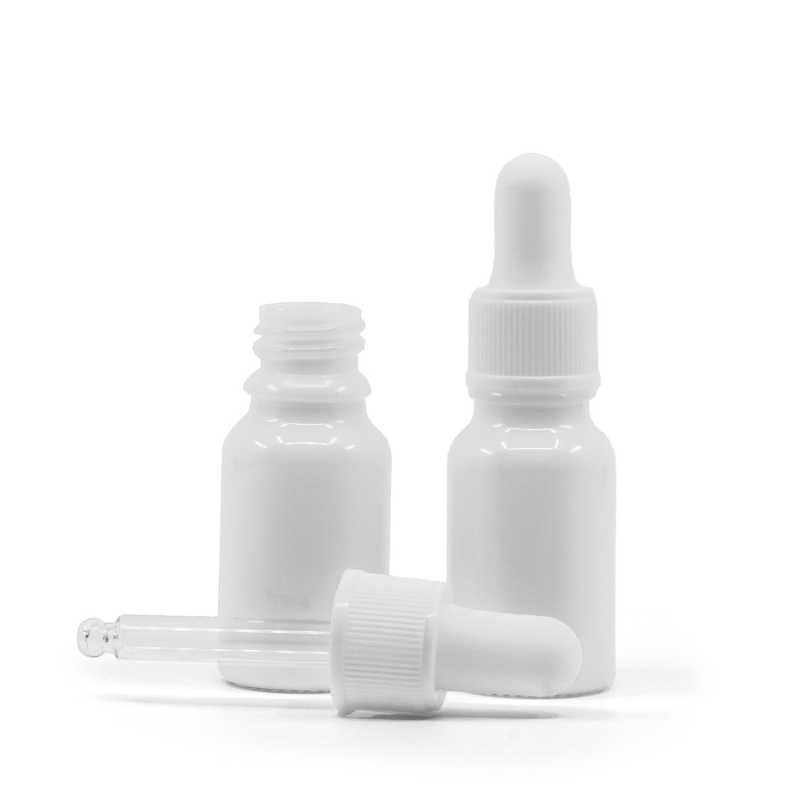Flacone in vetro, bianco, contagocce bianco opaco, 10 ml