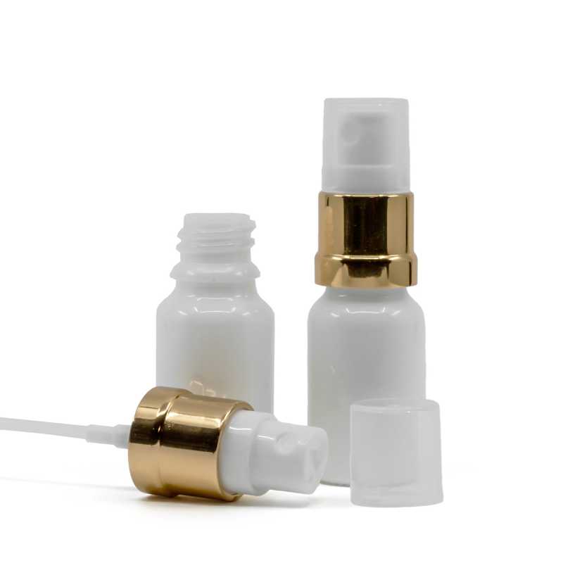 Flacone in vetro, bianco, spruzzatore, bianco e oro, 10 ml