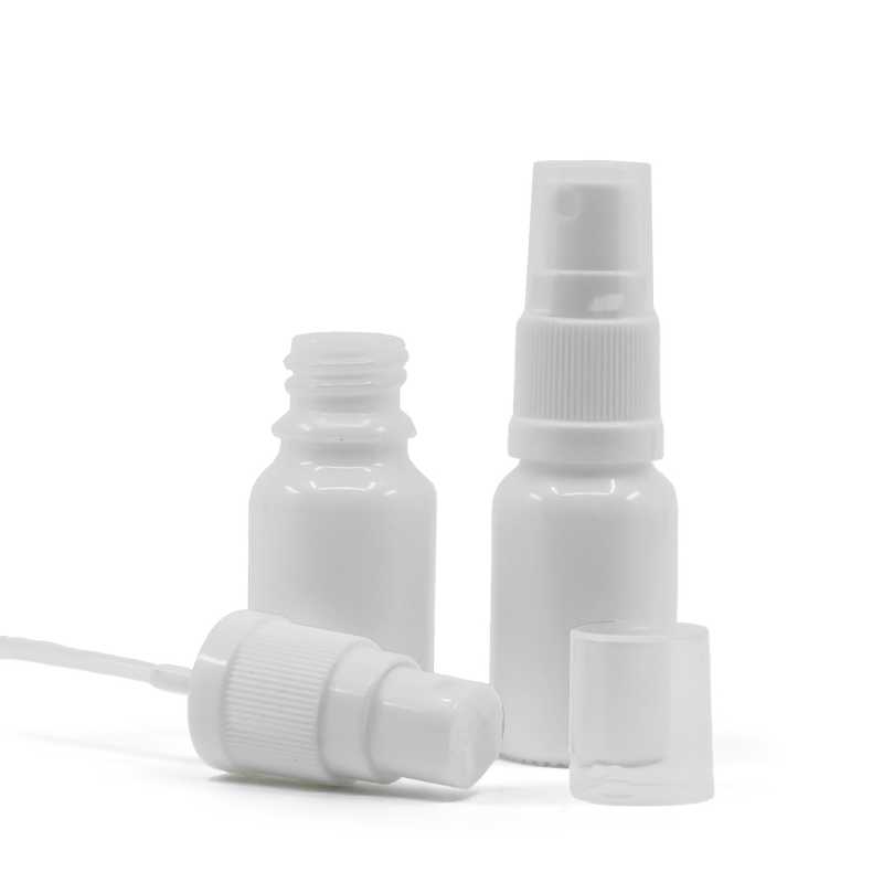 Bottiglia in vetro, bianca, spruzzatore bianco, 10 ml