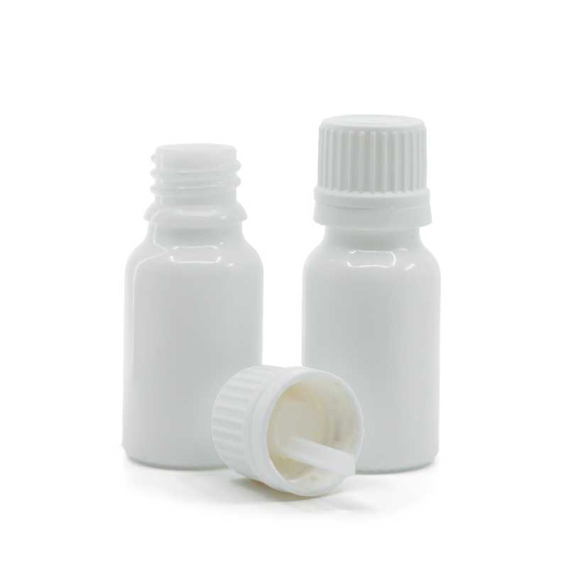 Flacone di vetro bianco, tappo bianco con contagocce interno, 10 ml