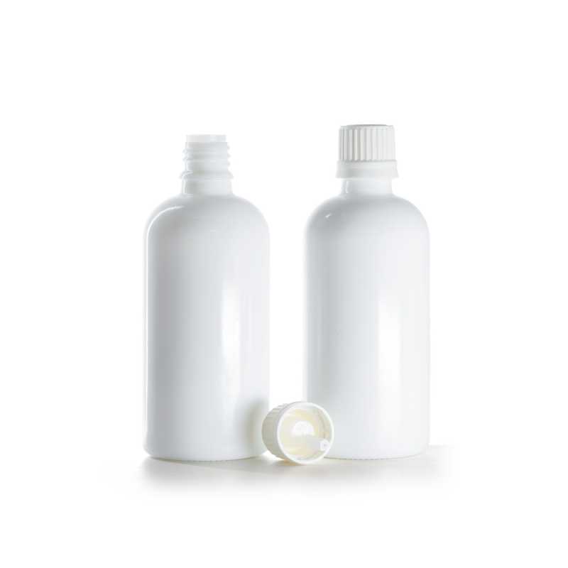 Flacone di vetro bianco, tappo bianco con contagocce, 100 ml