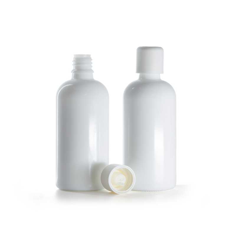 Bottiglia in vetro, bianca, tappo di sicurezza con contagocce, 100 ml