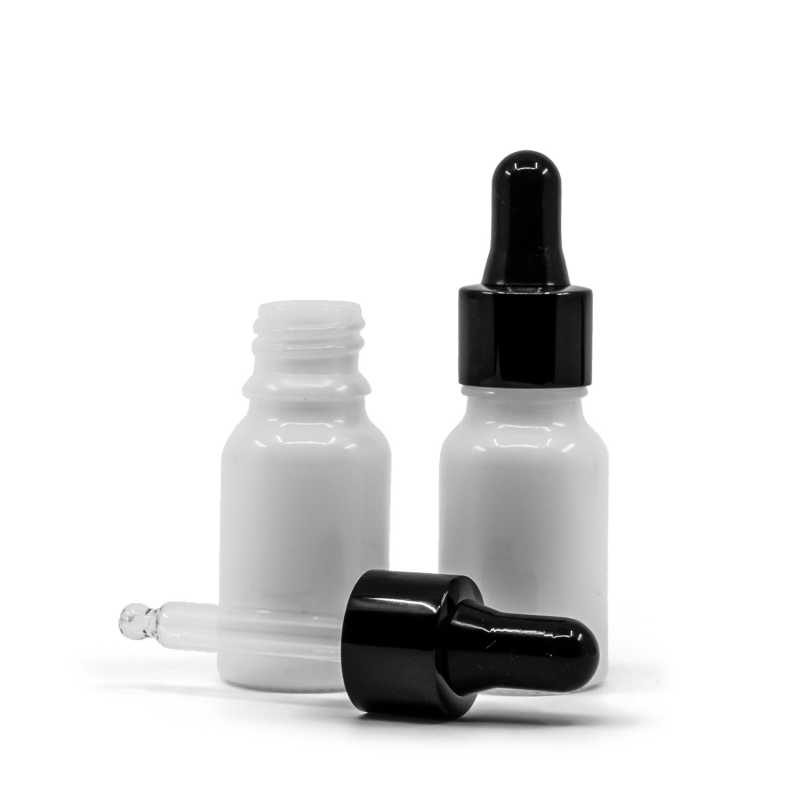 Flacone in vetro, bianco, contagocce nero lucido, 10 ml