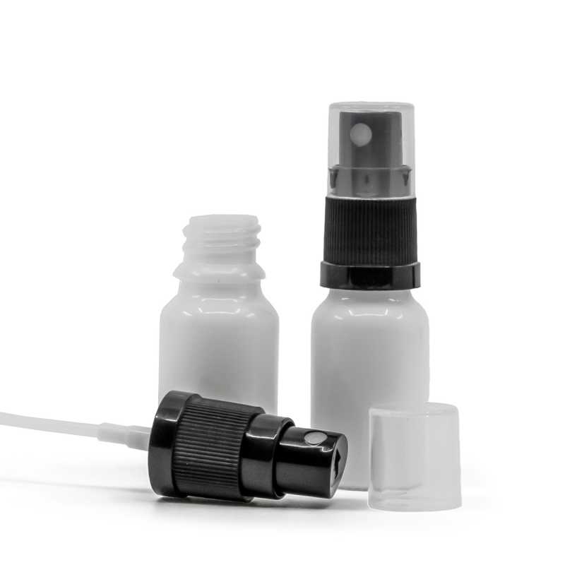 Flacone in vetro, bianco, spruzzatore nero, 10 ml