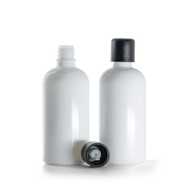 Flacone in vetro, bianco, contagocce con chiusura di sicurezza nero, 100 ml