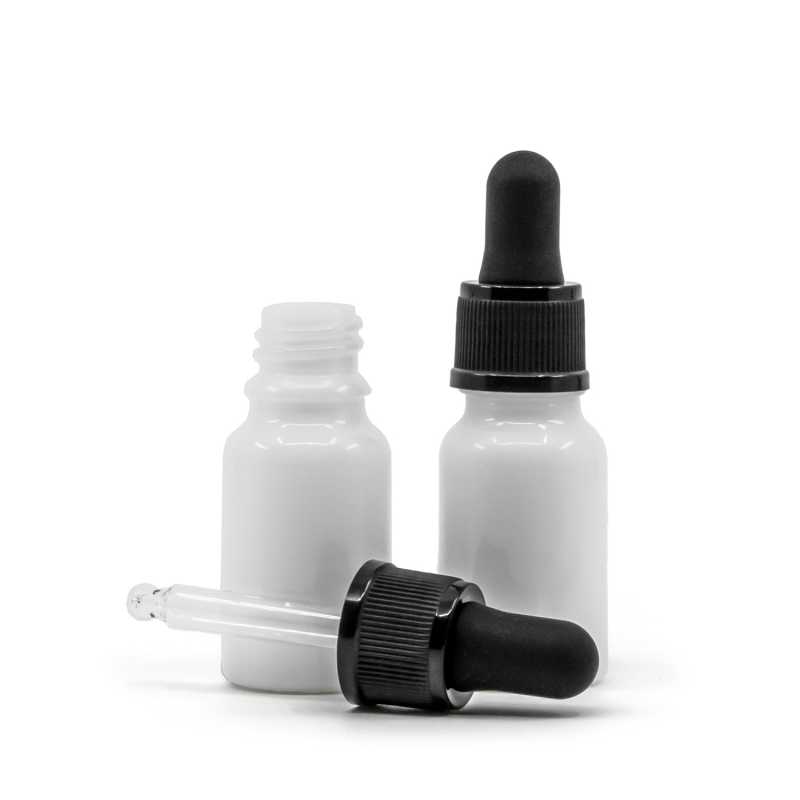Flacone in vetro, bianco, contagocce nero, 10 ml