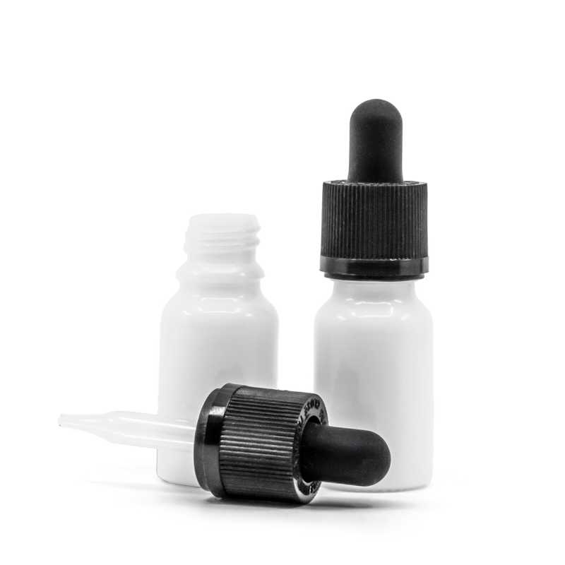Bottiglia in vetro, contagocce di sicurezza, bianca, 10 ml
