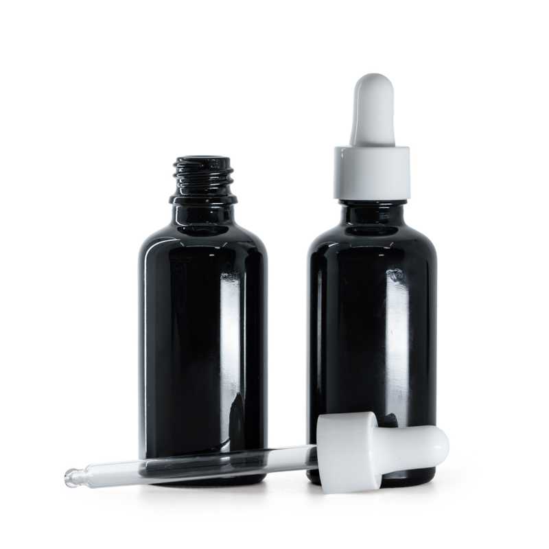 Contenitore in vetro, nero lucido, contagocce bianco lucido, 50 ml