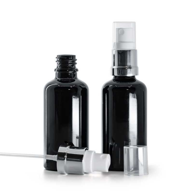 Bottiglia in vetro, nero lucido, spruzzatore, 50 ml