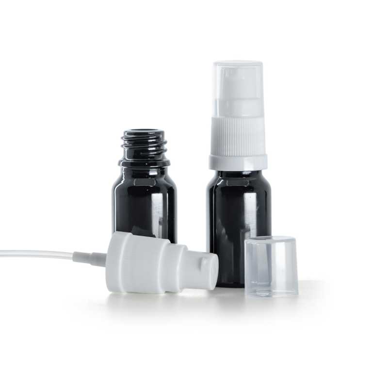 Flacone in vetro, nero lucido, dispenser lozione bianco, 10 ml