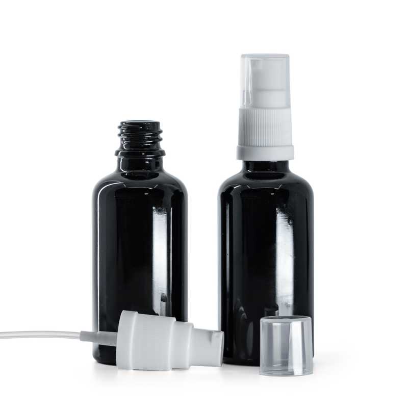Bottiglia in vetro, nero lucido, dosatore bianco, 50 ml