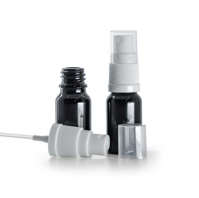 Boccetta di vetro, nera lucida, spruzzatore bianco, 10 ml