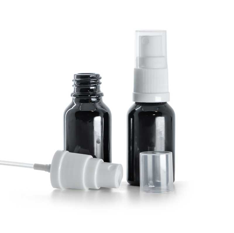Flacone in vetro, nero lucido, spruzzatore bianco, 15 ml