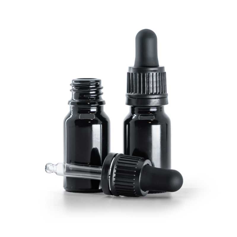 Flacone in vetro, nero lucido, contagocce a prova di manomissione nero, 10 ml