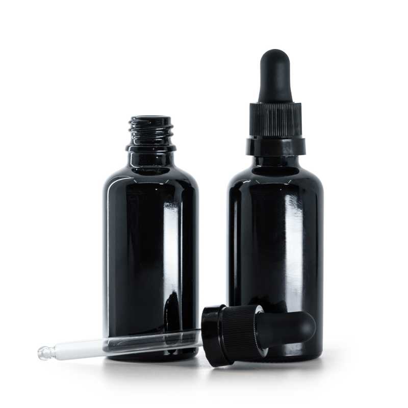 Flacone in vetro, nero, contagocce, 50 ml