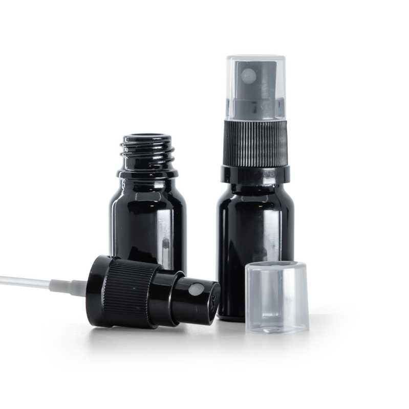 Flacone in vetro, nero lucido, spruzzatore, 10 ml