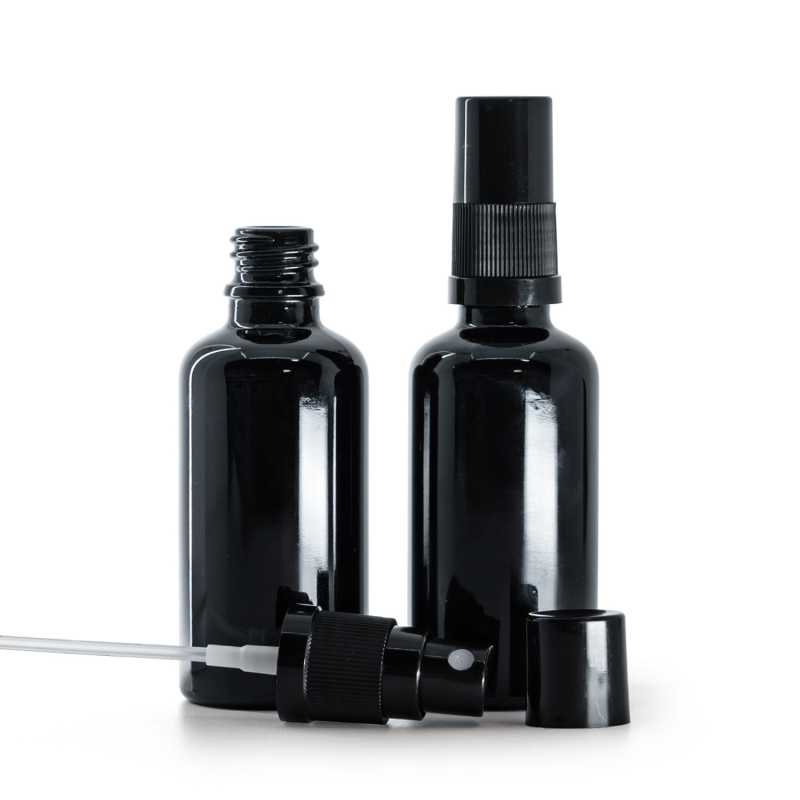 Flacone in vetro, nero lucido, spruzzatore, nero, 50 ml