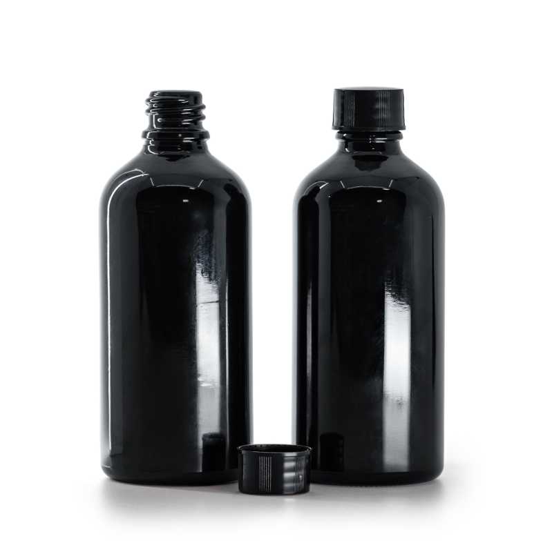 Flacone in vetro, nero, 100 ml, tappo nero