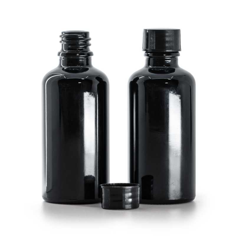 Flacone in vetro, nero, 50 ml, tappo nero