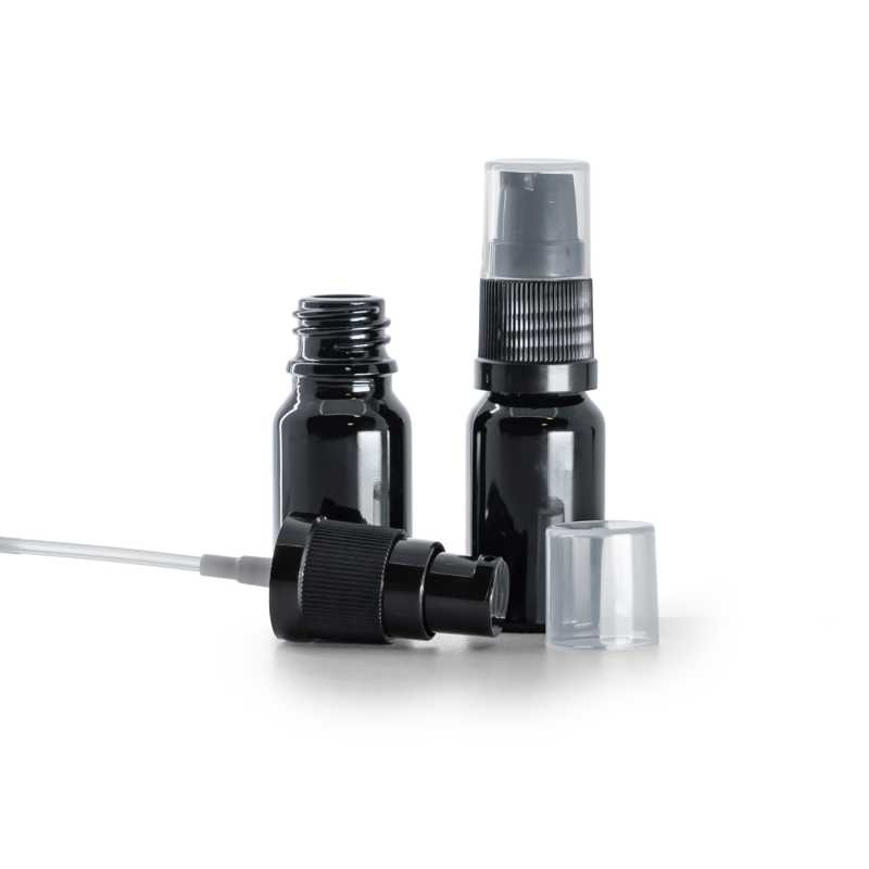 Flacone in vetro nero lucido, dispenser lozione, 10 ml