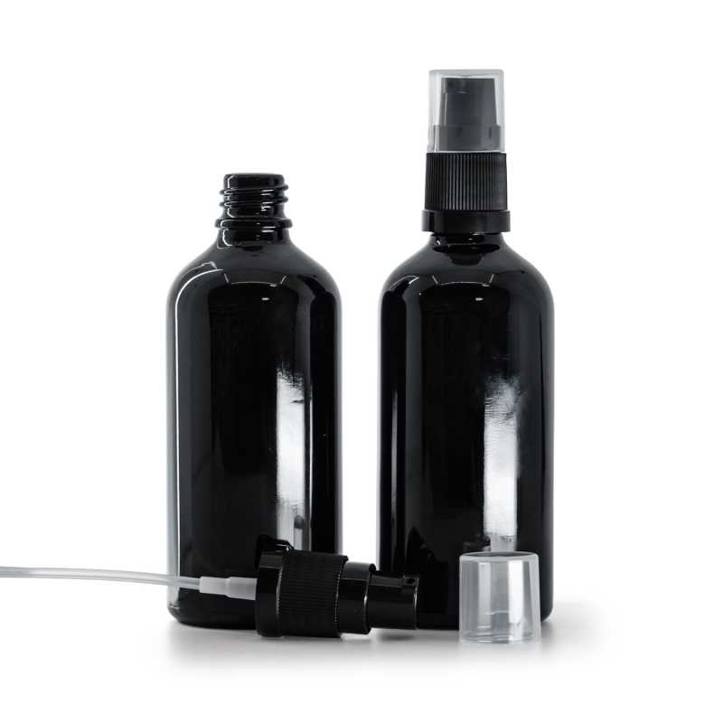 Flacone in vetro, nero lucido, dosatore lozione, 100 ml